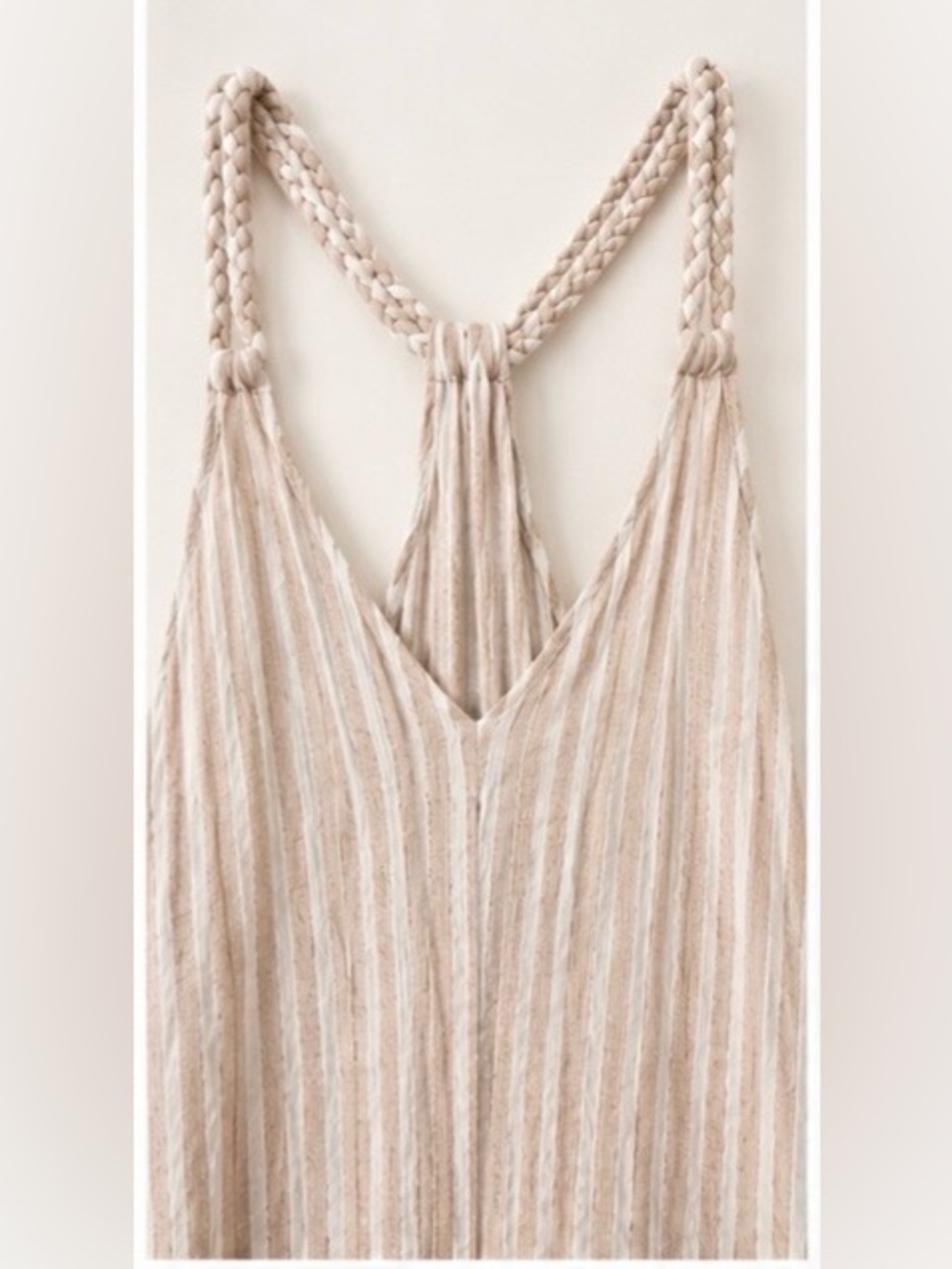 Rachel Ashwell Linen Blend Braided Strap Maxi Dress Beige Stripe Boho Beach M - Picture 3 of 7